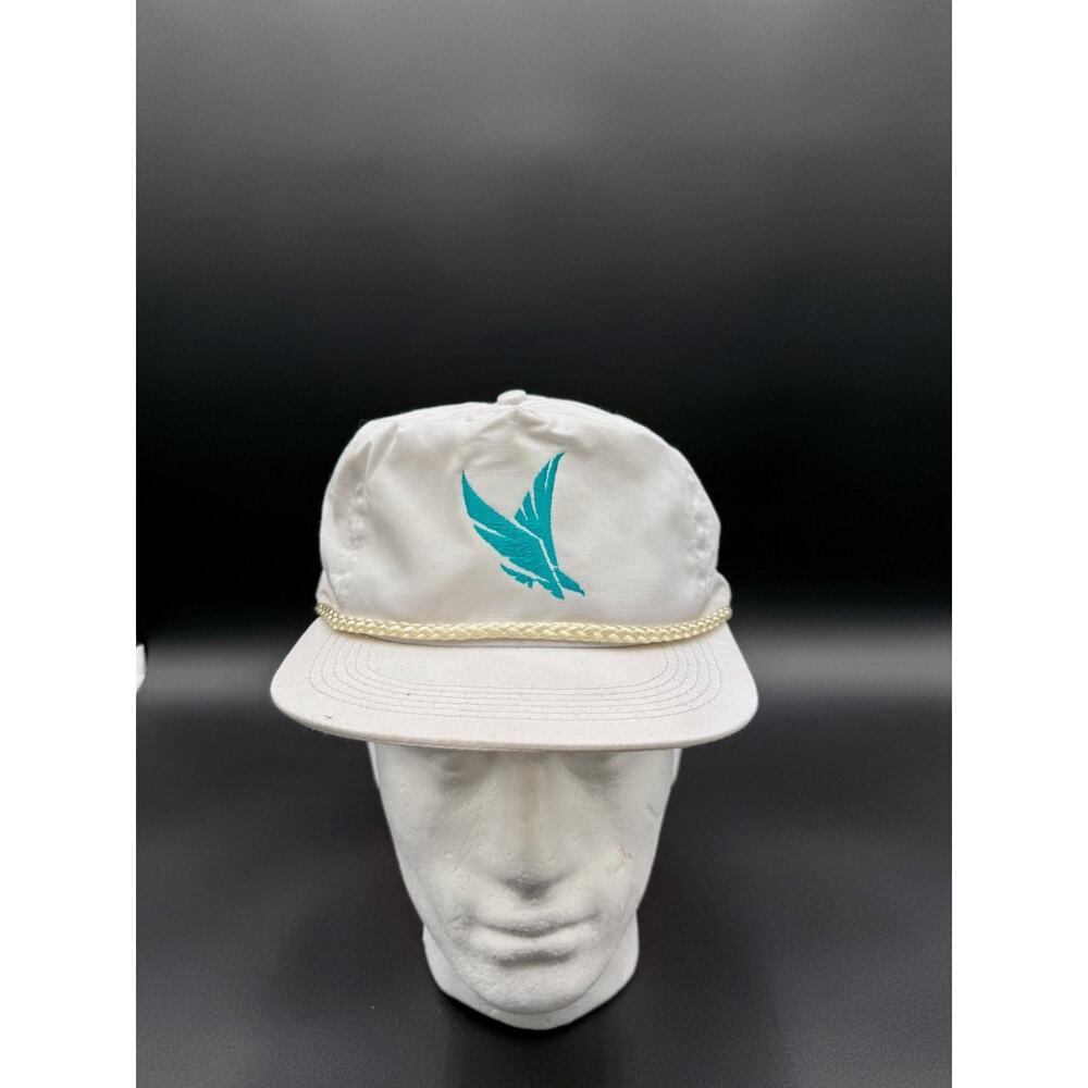 Adesa White Strapback Hat Palm Springs Cap Puff Rope Brim NOS